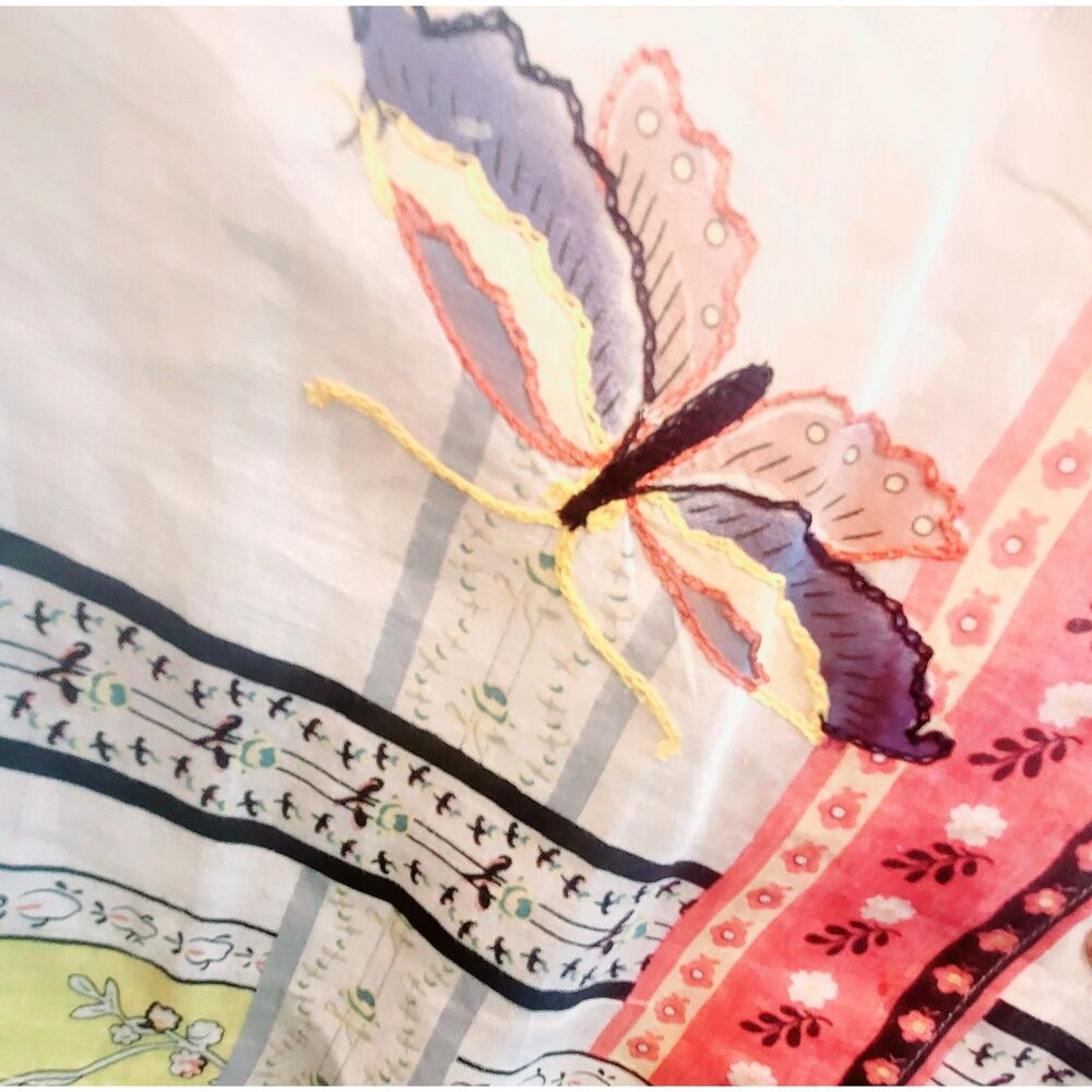 CITRON Butterfly Embroidered Tunic - SMALL - Unique Floral Buttertfly- Ramie Lin - Picture 9 of 16